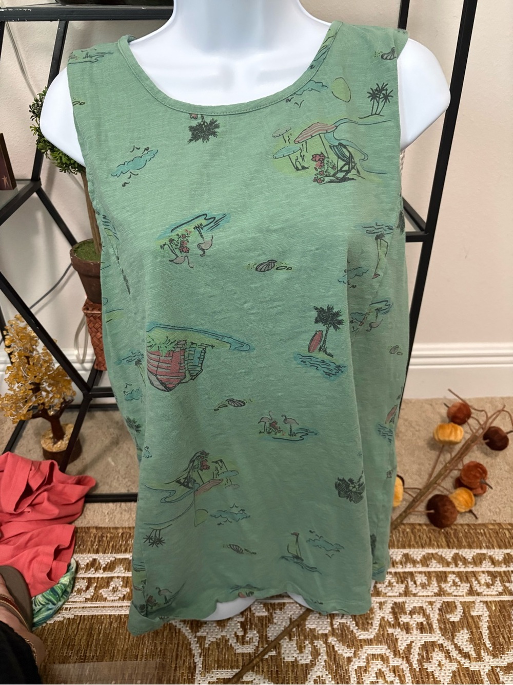 Fresh Produce A-Line Tank Sleeveless Top Green Surf Boards Tropical XXL womens